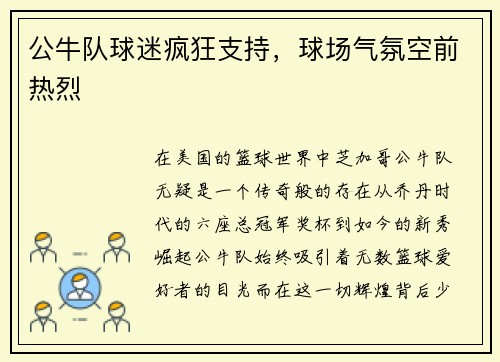 公牛队球迷疯狂支持，球场气氛空前热烈