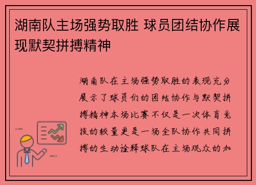 湖南队主场强势取胜 球员团结协作展现默契拼搏精神