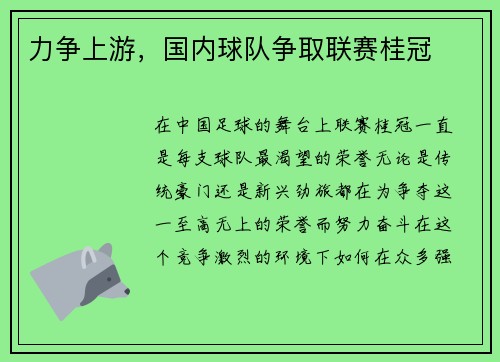 力争上游，国内球队争取联赛桂冠