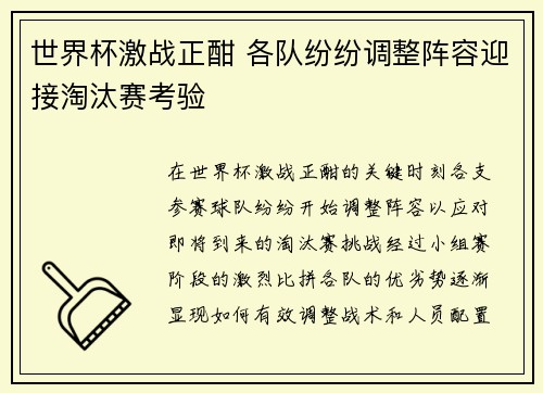 世界杯激战正酣 各队纷纷调整阵容迎接淘汰赛考验